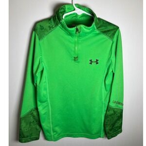Under Armour Boys 6 Neon Green Allseasongear 1/4 Zip Pullover Camo Accents